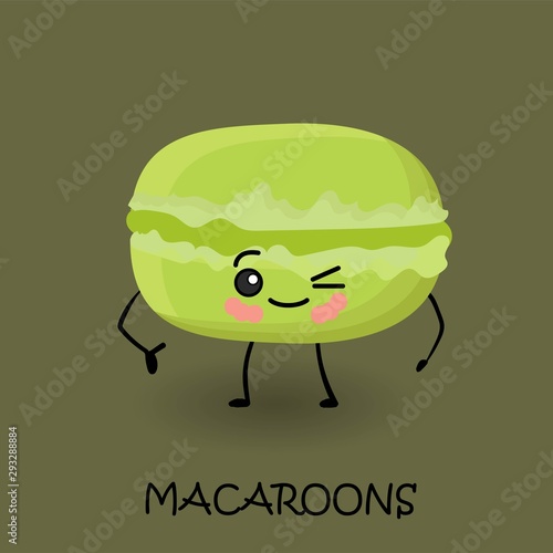 Makaroon character with face and smile. Kawaii sweets and desserts.