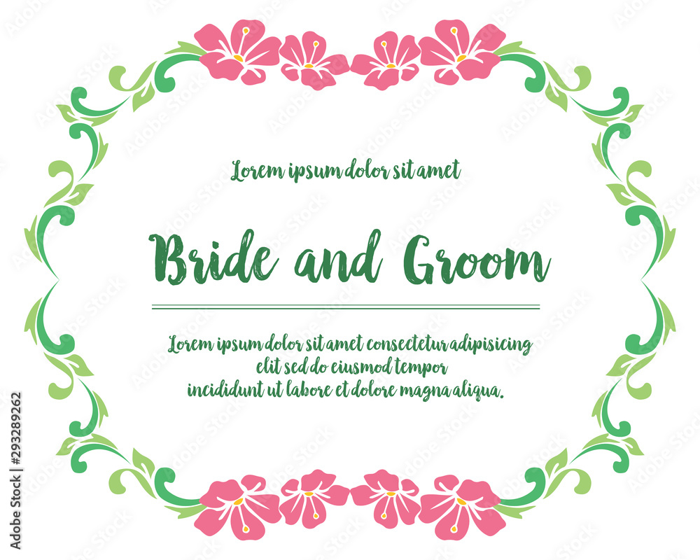 Ornate of card bride and groom, with texture of pink flower frame background. Vector Ornate of card bride and groom, with texture of pink flower frame background. Vector