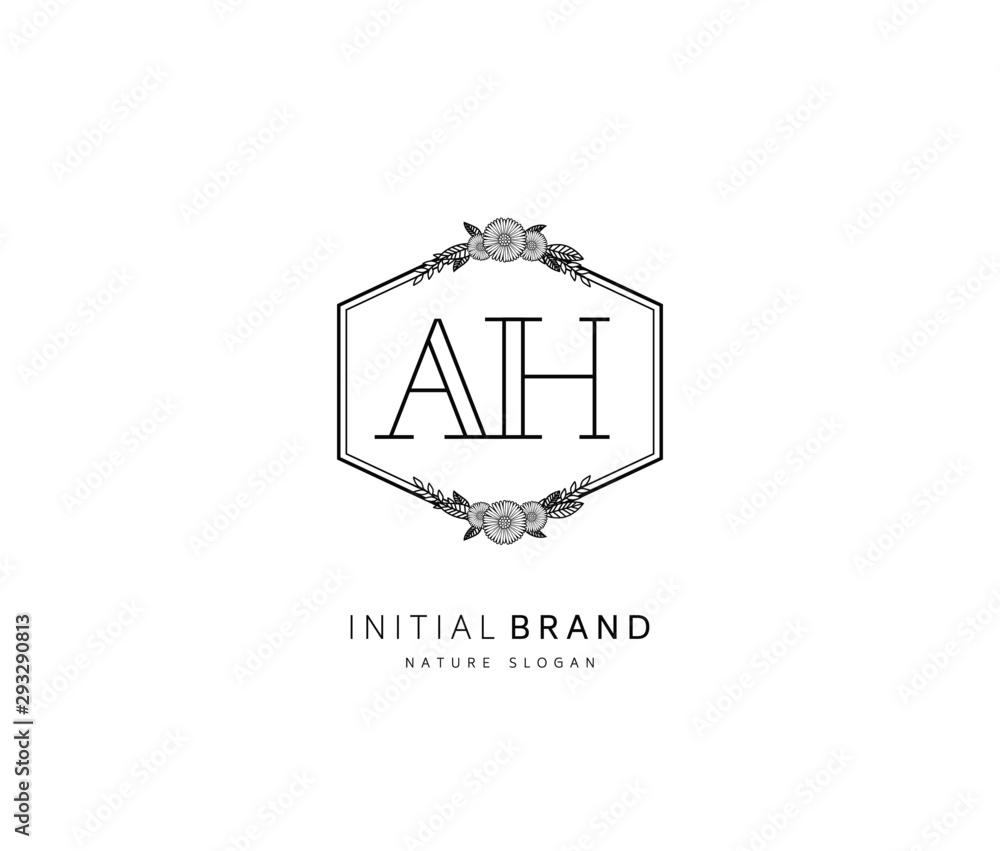A H AH Beauty vector initial logo, handwriting logo of initial signature, wedding, fashion, jewerly, boutique, floral and botanical with creative template for any company or business.