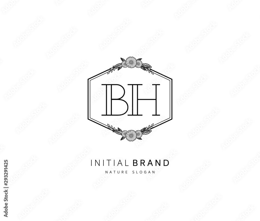 B H BH Beauty vector initial logo, handwriting logo of initial signature, wedding, fashion, jewerly, boutique, floral and botanical with creative template for any company or business.