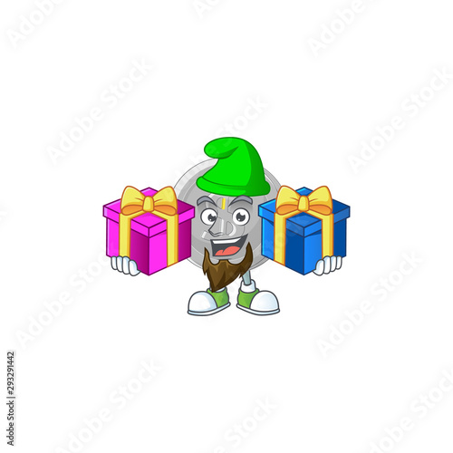 Bring two gifts silver coin cartoon character with mascot