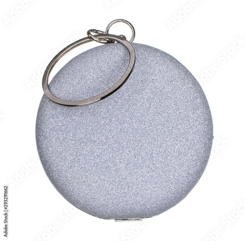 small round Shape minaudiere purse, glitter metallic silver color Fashion, wallet bag photo