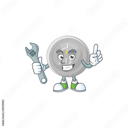 Mechanic silver coin cartoon character with mascot