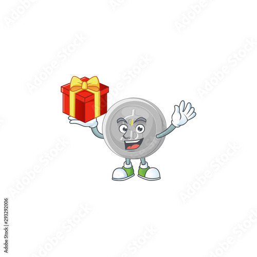 Bring gift silver coin cartoon character with mascot