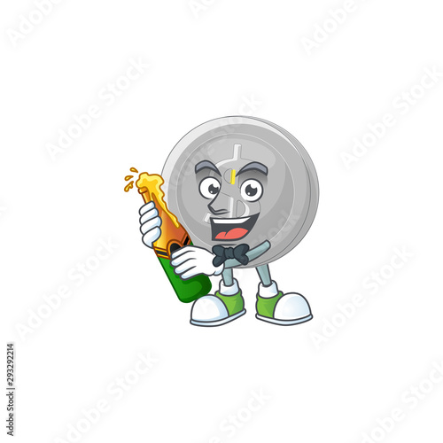 With beer silver coin cartoon character with mascot