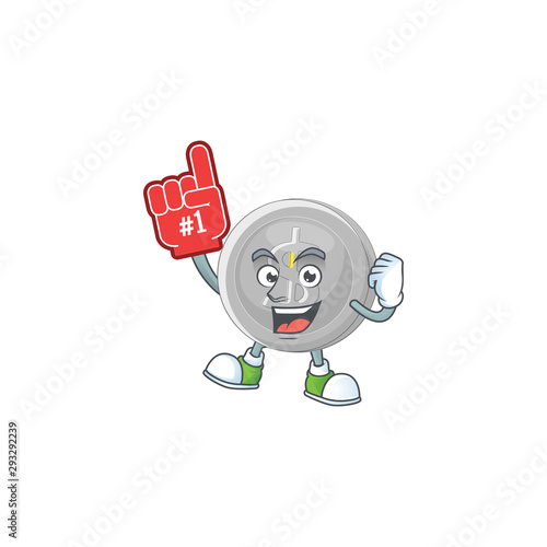 Foam finger silver coin cartoon character with mascot