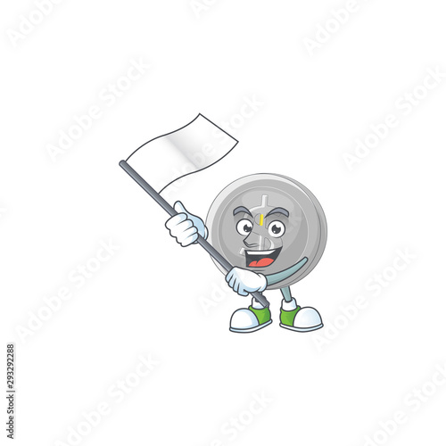 With flag silver coin cartoon character with mascot