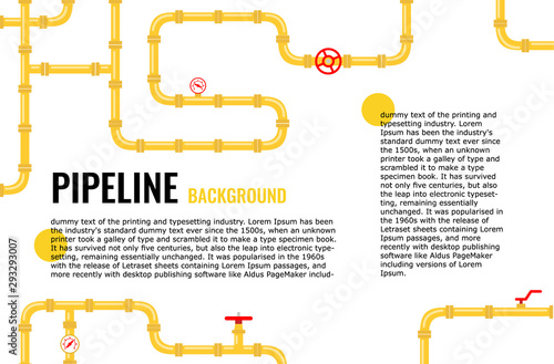 horizontal Industrial background with Yellow pipes for water, gas, oil, sewage. Infographics for flyers or brochure. Vector illustration in a flat style.