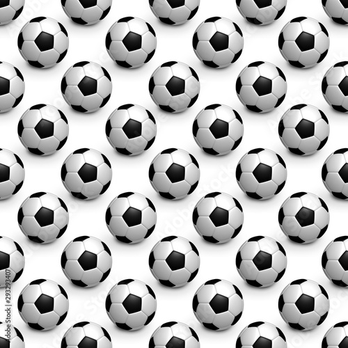 Seamless Pattern Background - Soccer Ball, Football With Shadow - Black And White 3D Illustration Isolated On White Background