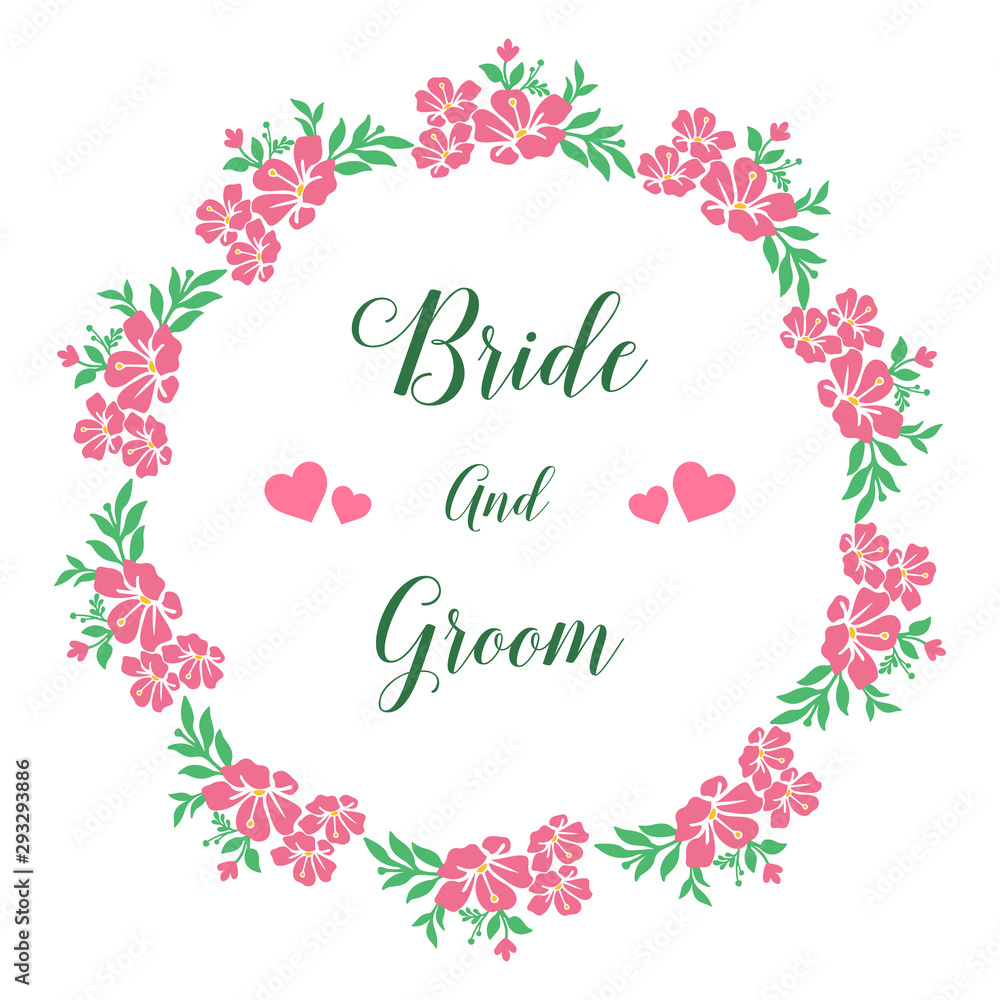 Ornate pattern of green leafy flower frame, for elegant card bride and groom. Vector