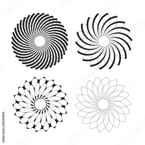 graphic flowers wheels set black white
