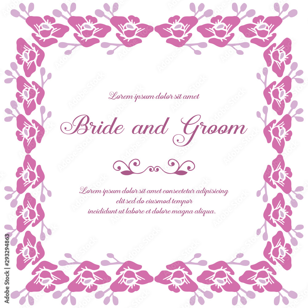 Perfect wreath frame, isolated on white background, for poster bride and groom. Vector