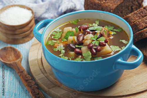 A bowl with kidney bean vegetable soup