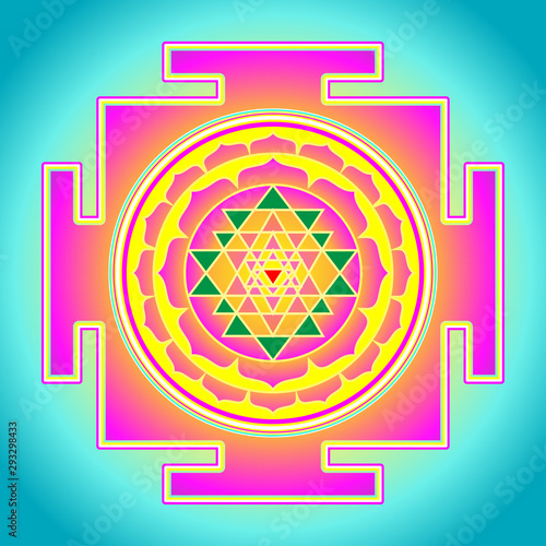 The Sri Yantra or Sri Chakra, form of mystical diagram, Shri Vidya school of Hindu tantra symbol. Sacred geometry vector design element. Vector illustration.