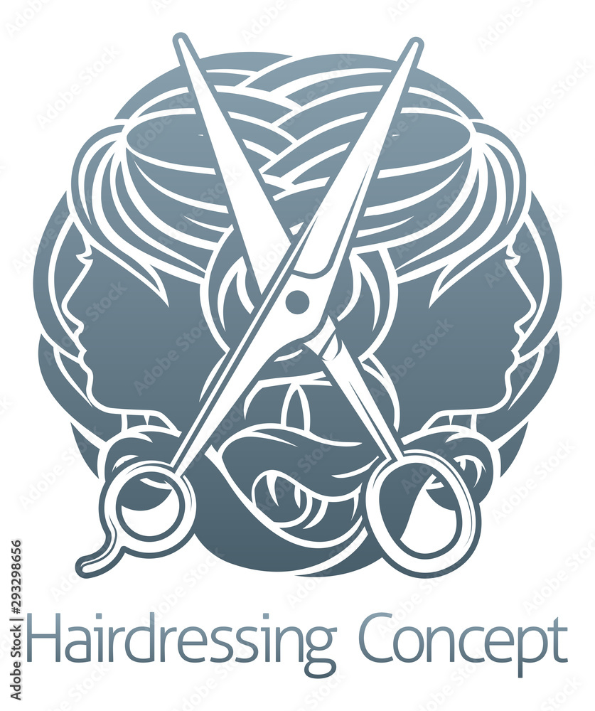 An abstract hair salon stylist hairdresser icon with womens faces and  scissors Stock Vector | Adobe Stock