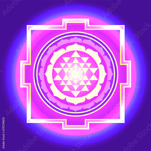 The Sri Yantra or Sri Chakra, form of mystical diagram, Shri Vidya school of Hindu tantra symbol. Sacred geometry vector design element. Vector illustration.