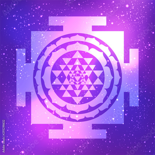 The Sri Yantra or Sri Chakra, form of mystical diagram, Shri Vidya school of Hindu tantra symbol. Sacred geometry vector design element. Vector illustration.