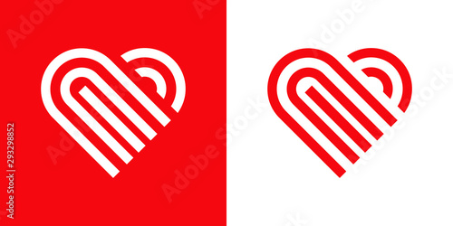 Logotipo con corazón con líneas y curvas en rojo y blanco