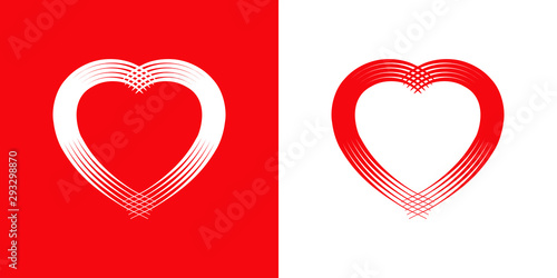Logotipo con corazón con lineas paralelas en rojo y blanco