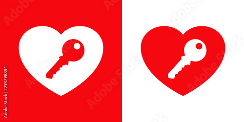 Logotipo con corazón con llave en rojo y blanco