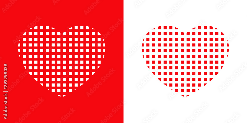 Logotipo Con Corazón Con Patrón De Cuadrados En Rojo Y Blanco Stock 