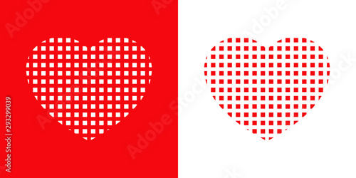 Logotipo con corazón con patrón de cuadrados en rojo y blanco