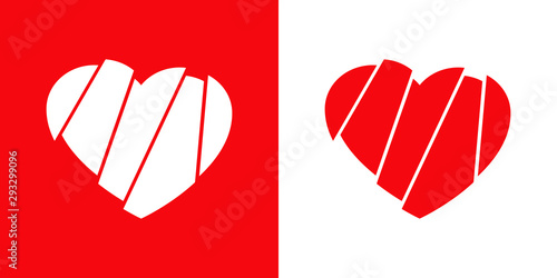 Logotipo con corazón con piezas desplazadas vertical en rojo y blanco