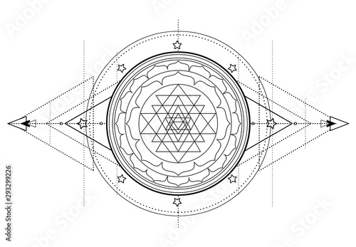 The Sri Yantra or Sri Chakra, form of mystical diagram, Shri Vidya school of Hindu tantra symbol. Sacred geometry vector design element. Vector illustration.