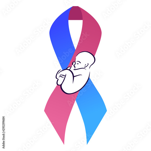 International day of premature babies. Festive ribbon with a baby. The object is separate from the background. Vector element for articles, logos and your design.