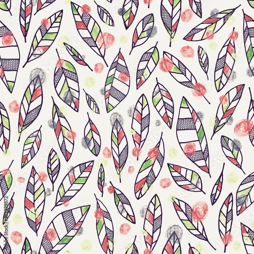 Hand drawn  floral abstract pattern of leaves. Seamless pattern.