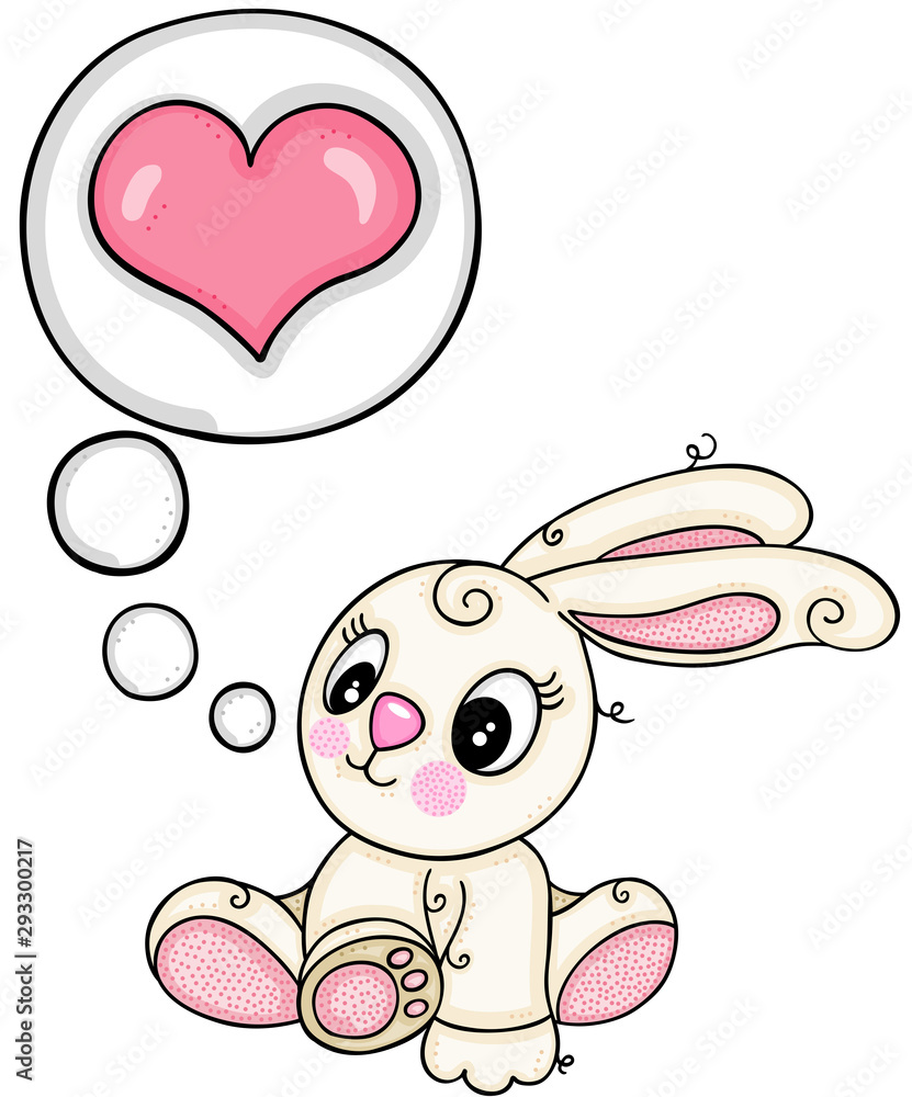 Cute bunny and thought bubble with heart Cute bunny and thought bubble with heart