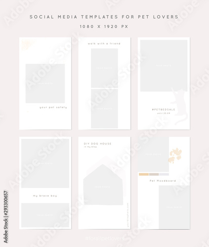 Social media identity for pets related businesses. Vector set of stories templates.