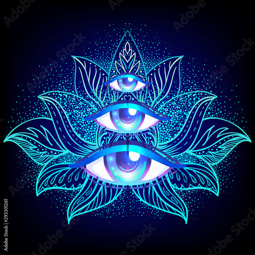 Sacred geometry symbol with all seeing eye over in gold. Mystic, alchemy, occult concept. Design for indie music cover, t-shirt print, psychedelic poster, flyer.