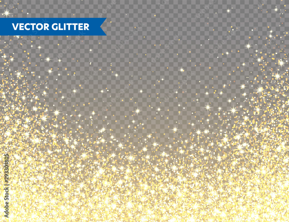 Fototapeta Musujące złoty brokat na przezroczystym tle. Falling Shiny Confetti with Gold Shards. Błyszczący efekt świetlny na Boże Narodzenie lub nowy rok kartkę z życzeniami.