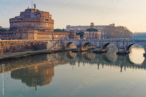 Canvas Print Rome, Italy, February 20, 2017 - view of Rome, Saint Angel Castle, Italy