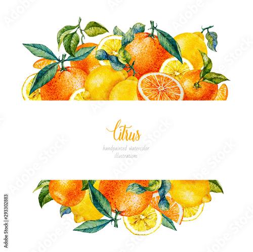 Fotografia Watercolor Orange, Lemon, Mandarin