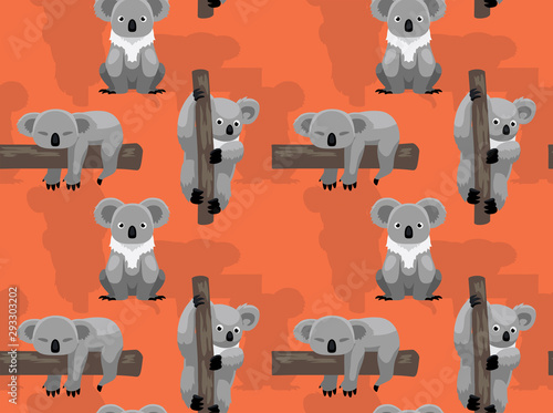 Cute Koala Tree Cartoon Seamless Background Wallpaper