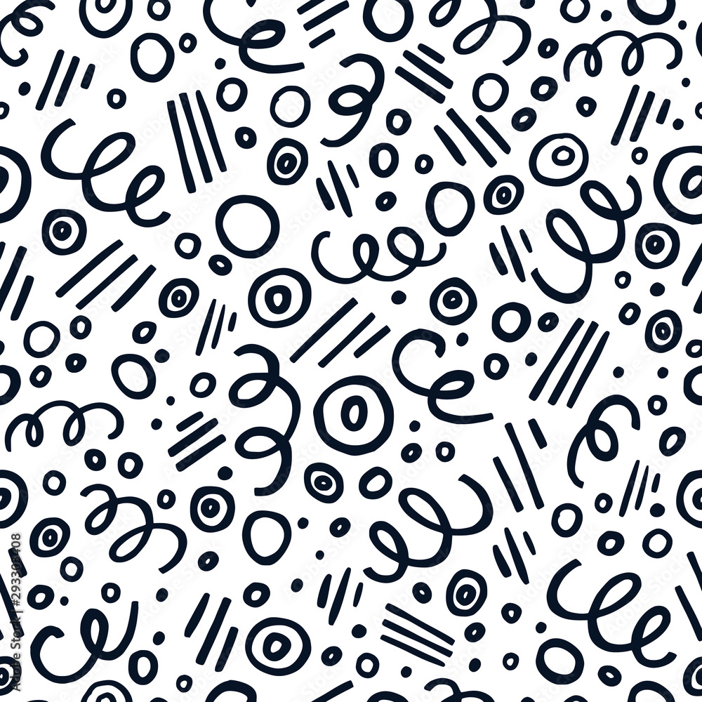 Hand drawn black and white abstract seamless pattern