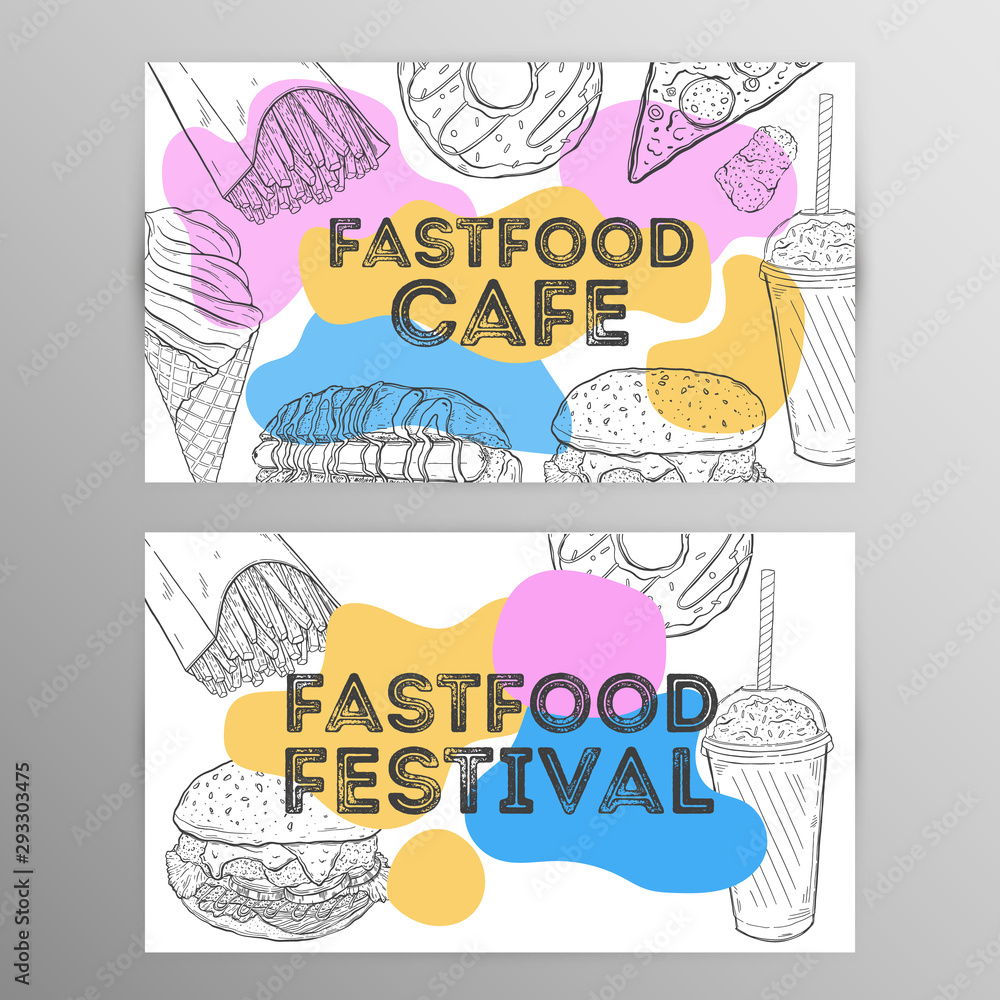 Design set fastfood cafe.Restaurant brochure,flyer.Hand drawn graphic.