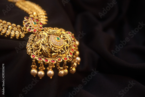 Indian Traditional Antique Gold Necklace with Peacock Design