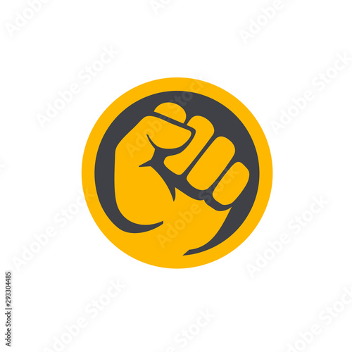 Fist male hand, protest symbol. Power sign in circle.