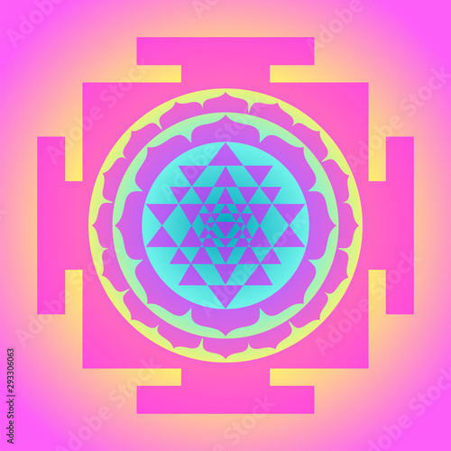 The Sri Yantra or Sri Chakra, form of mystical diagram, Shri Vidya school of Hindu tantra symbol. Sacred geometry vector design element. Vector illustration.