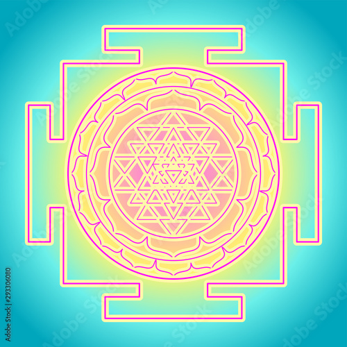 The Sri Yantra or Sri Chakra, form of mystical diagram, Shri Vidya school of Hindu tantra symbol. Sacred geometry vector design element. Vector illustration.