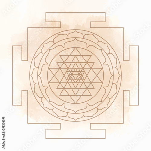 The Sri Yantra or Sri Chakra, form of mystical diagram, Shri Vidya school of Hindu tantra symbol. Sacred geometry vector design element. Vector illustration.