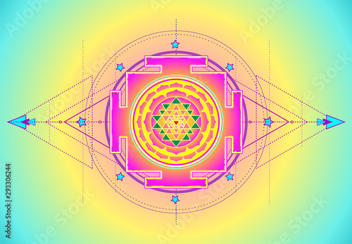 The Sri Yantra or Sri Chakra, form of mystical diagram, Shri Vidya school of Hindu tantra symbol. Sacred geometry vector design element. Vector illustration.
