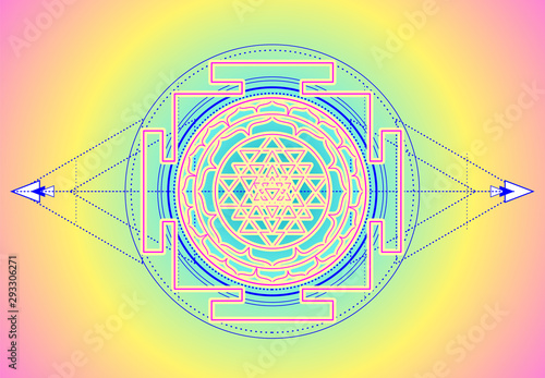 The Sri Yantra or Sri Chakra, form of mystical diagram, Shri Vidya school of Hindu tantra symbol. Sacred geometry vector design element. Vector illustration. photo