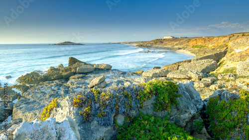 Sunset near Illha do Pessequiro (the 'Peachtree') along the Vincentine Coast National Park in the southwest of Alentejo region, Portugal