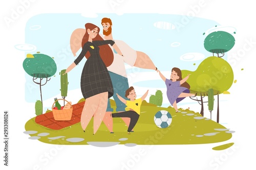 Happy Family Active Weekend Spare Time on Nature