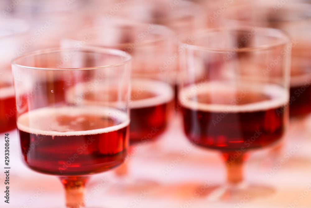 Sparkling wine in plastic glasses at reception Sparkling wine in plastic glasses at reception