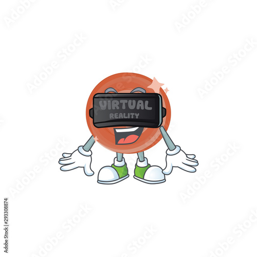 Virtual reality bronze coin cartoon on white background